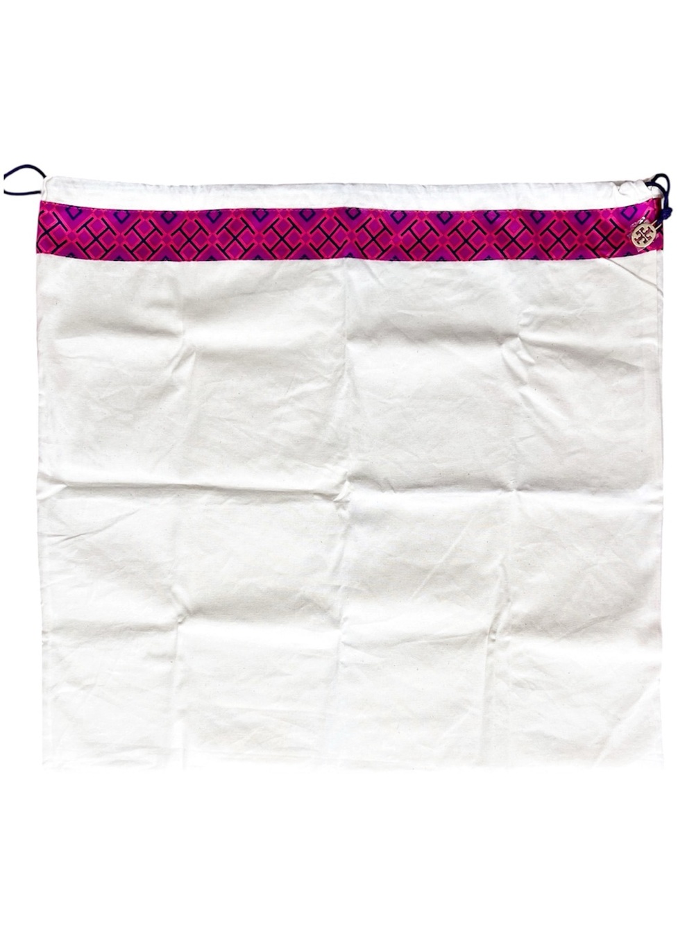 Tory Burch Large Canvas Dust Bag Magenta Pink Trim‎ Gold Logo Charm 22x21